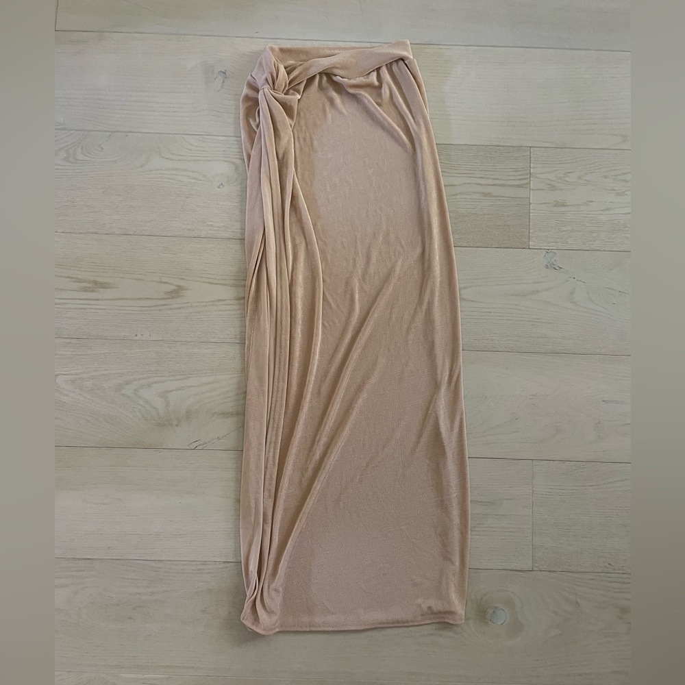 PRETTY LITTLE THING - Stone Slinky Ruched Knot Side Midaxi Skirt, Size 8